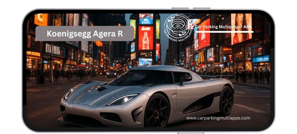 Koenigsegg Agera in Car Parking Multiplayer showing 1115HP specs and drag racing setup