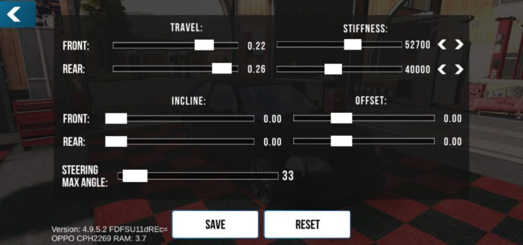 Car parking Multiplayer suspension adjustment settings interface