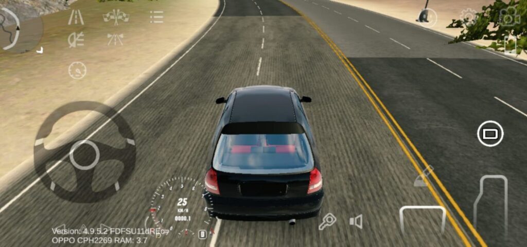 A car is driving on the road